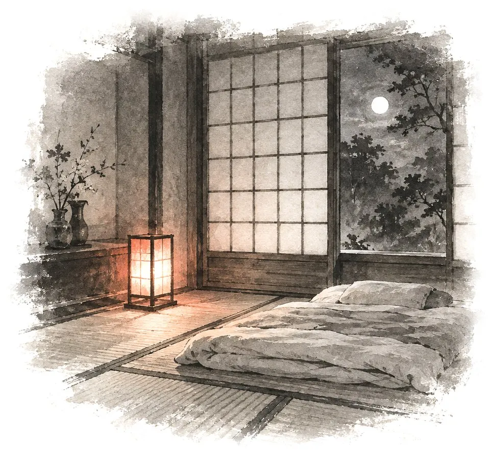 行灯の灯る客間のイラスト（イメージ）